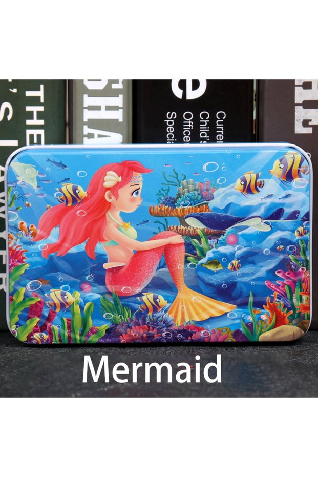 Mermaid 60pcs Jigsaw Cartoon Puzzle With Metal Box, Children's Early Education Animal Vehicle Puzzle