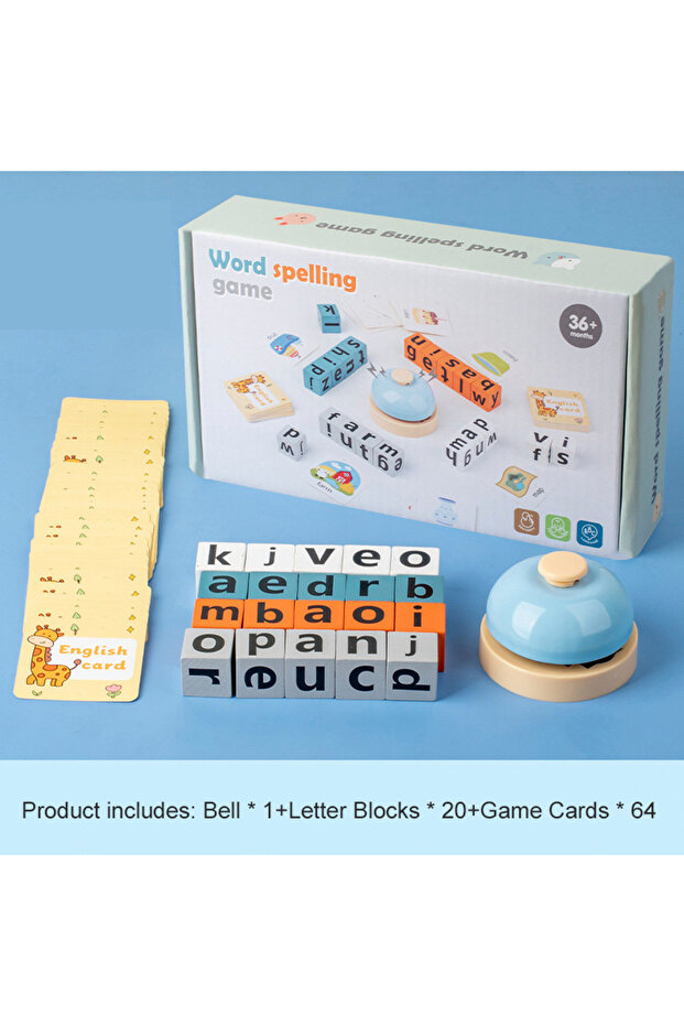 with bell Wooden Spell Word Toys Letter Cognitive Challenge Memory English Word Game Early Learning