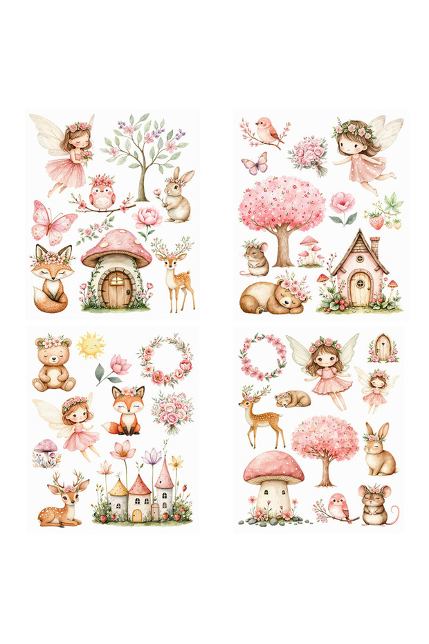 Colorful 4pcs Magical Pink Garden Fairies DIY UV DTF Rub On Transfer Stickers Crafts Glass Mug Cup W