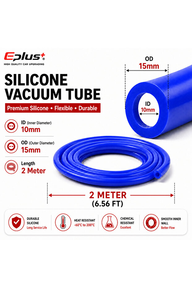 ID10MM-2M EPLUS Universal Blue Silicone Vacuum Line ID 3mm-12mm Heat Resistant Flame Retardant Auto