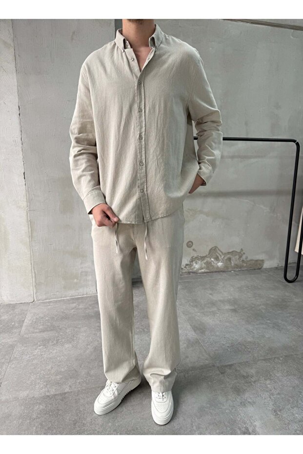 Linen Cotton Beige Double Set