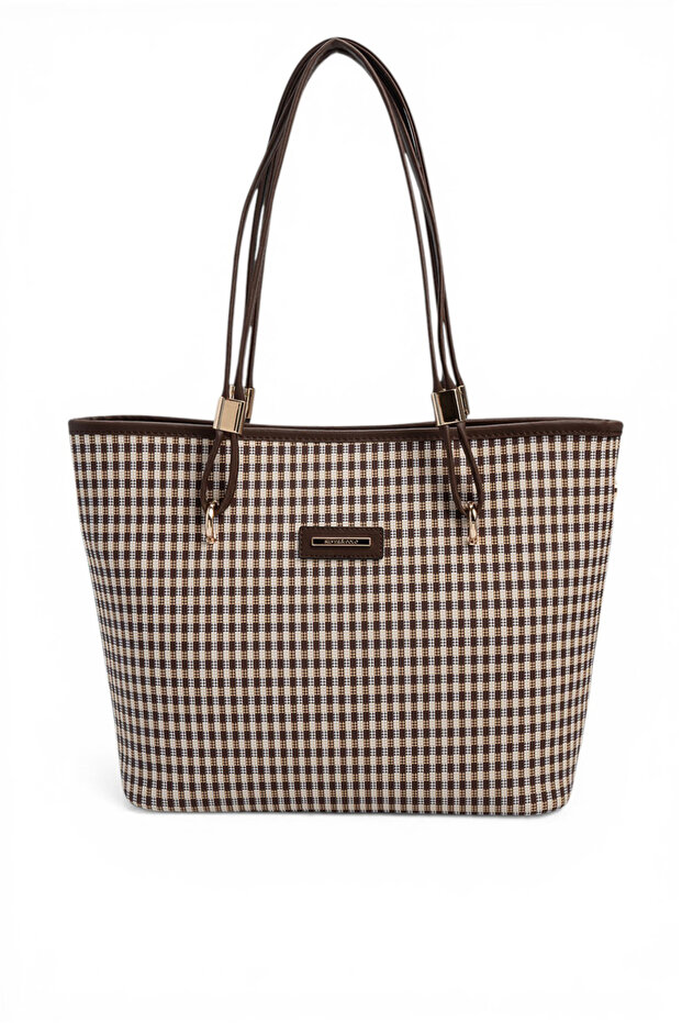 Coffee Yellow - Brown Plaid Line Square Women's Shoulder Bag Sp1282