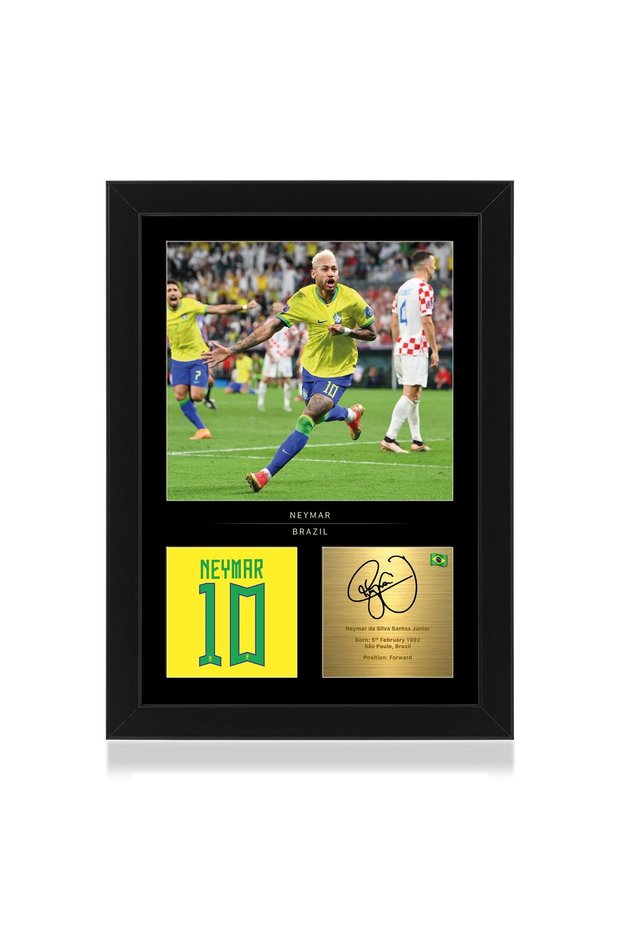 Alayra Framed Neymar Jr A4 Framed Photo Display - Reproduced Digital Signature - Gift For Brazil Fans