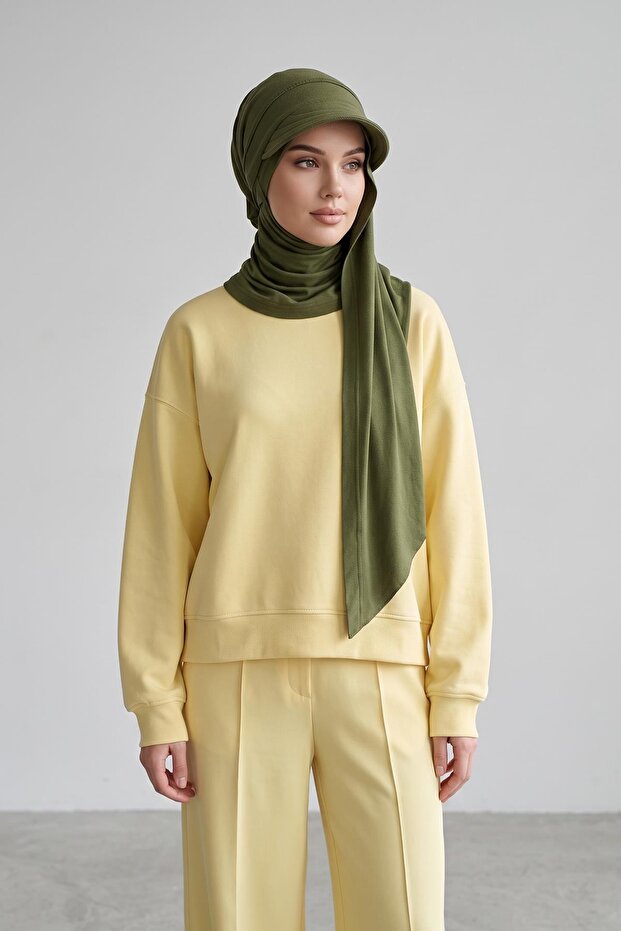 Non-Slip Practical Combed Cotton Shawl with Detachable and Adjustable Visor, Sps-2, Khaki