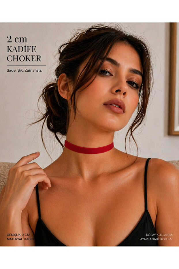 Velvet Choker Necklace – 2 cm Adjustable Minimal Neck Chain with 5 Color Options