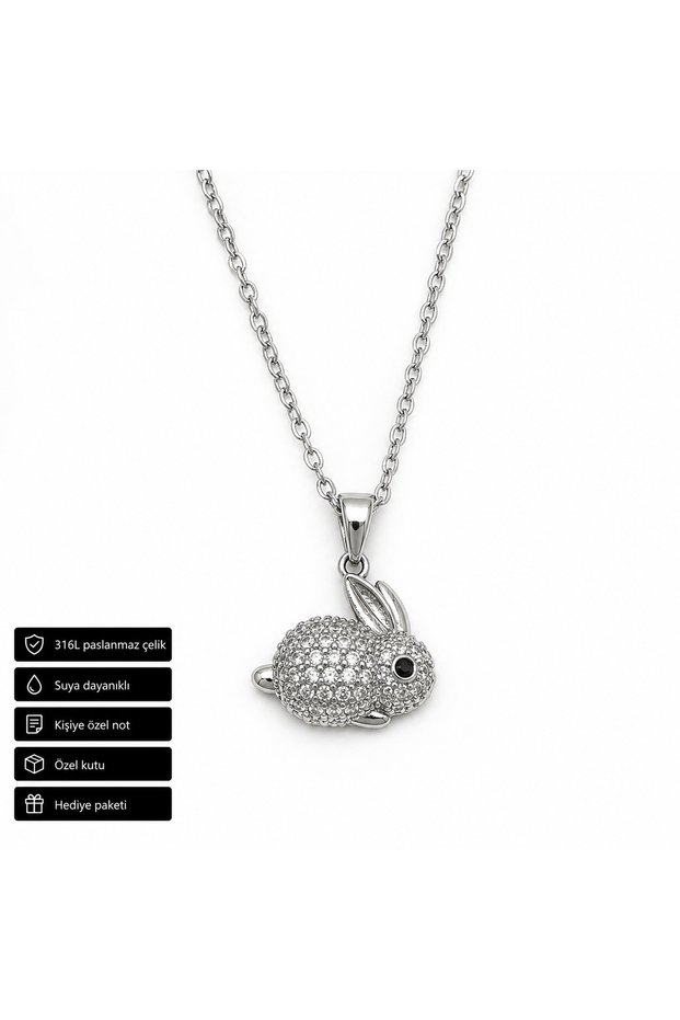316L Stainless Steel Rabbit Figured Necklace Gift for Women Silver Color