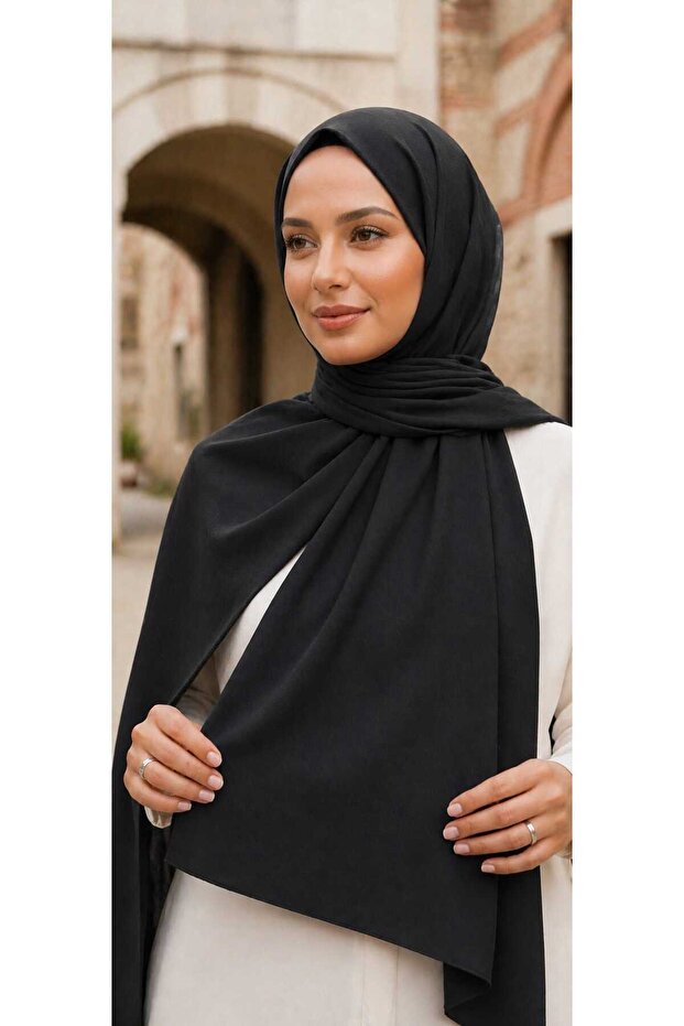 شال كوبي كريب أسود، 75 × 180 سم
