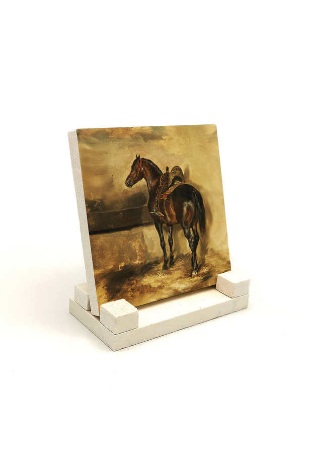 Horse in the Barn Oil Painting Tabletop Printed Stone Tabletop 10X10 1G-At2
