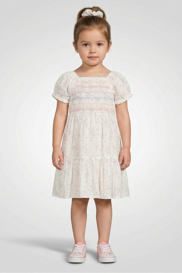 Toddlers Girl 2Pcs Floral Smocking Dress And Headband Set, Multicolor