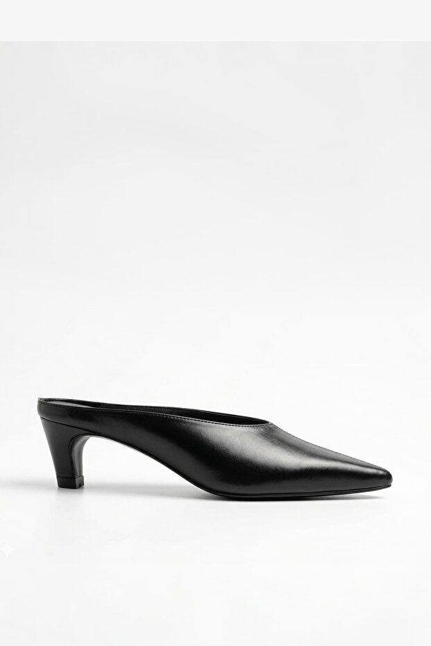 Jemre Black Leather Women's Heeled Slippers