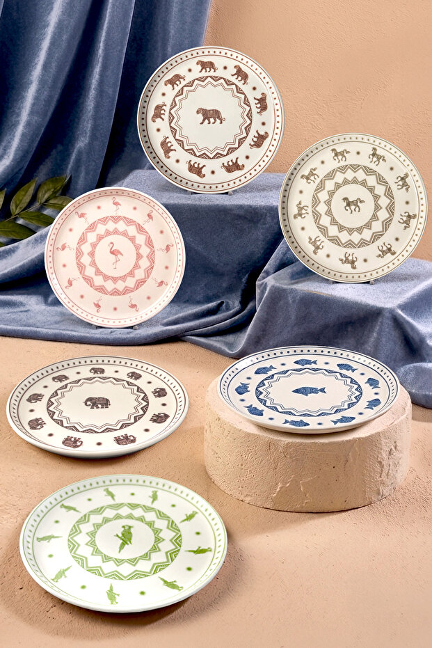 Set of 6 Special Design 20 cm Anatolian Cake Plates - Stackable Dessert Plate Set
