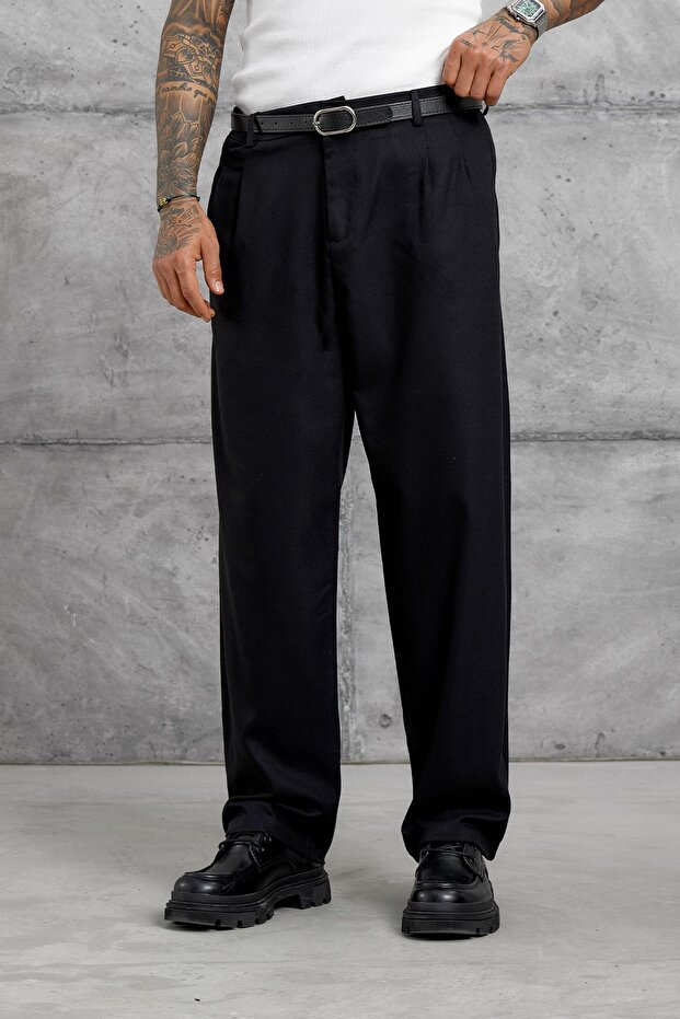 Men's Trousers Jggr Fabric Navy Blue Baggy