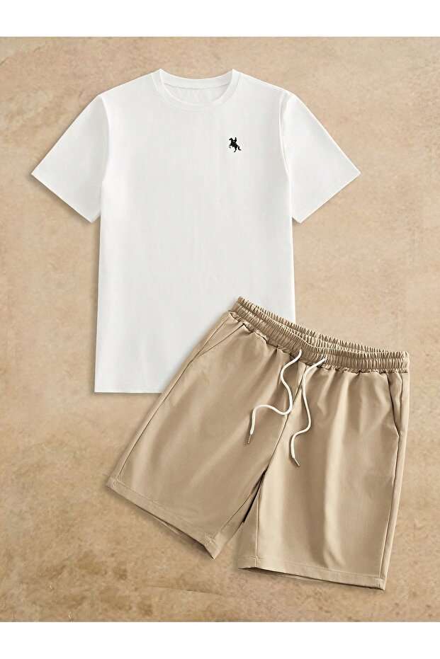 Unisex Minimal Cowboy Printed Special Design Oversize T-Shirt and Shorts - Top and Bottom Set