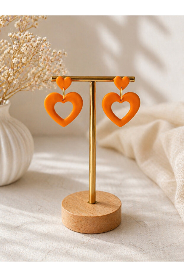 Orange Heart Earrings Dangle Women's Earrings Lightweight and Stylish
