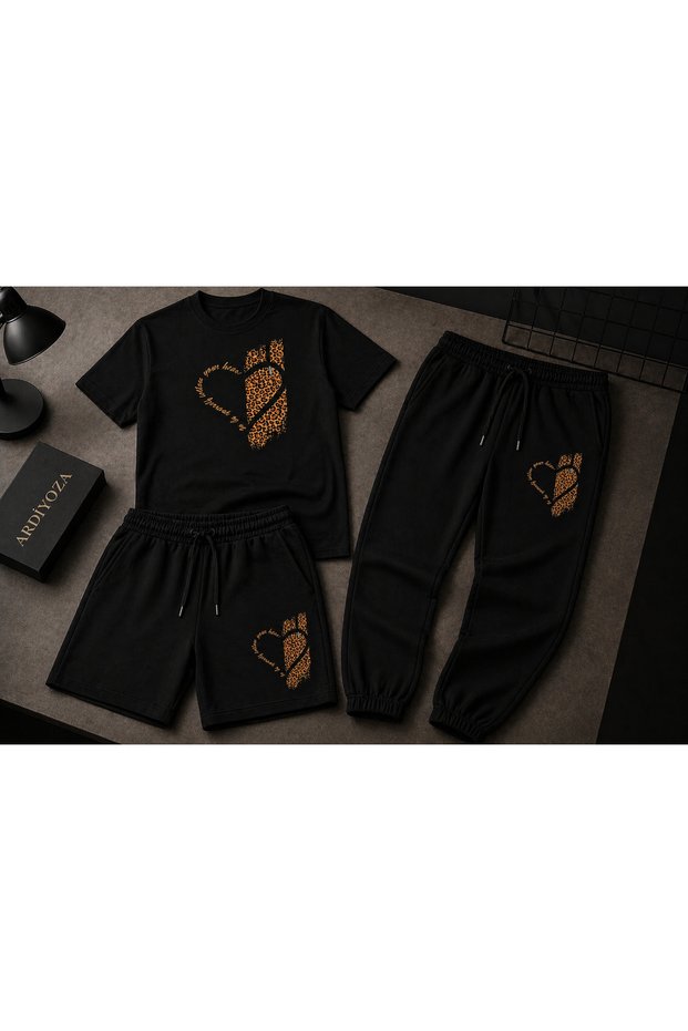 3-Piece Printed Sweatwear Set (T-Shirt-Sweatpants-Shorts)