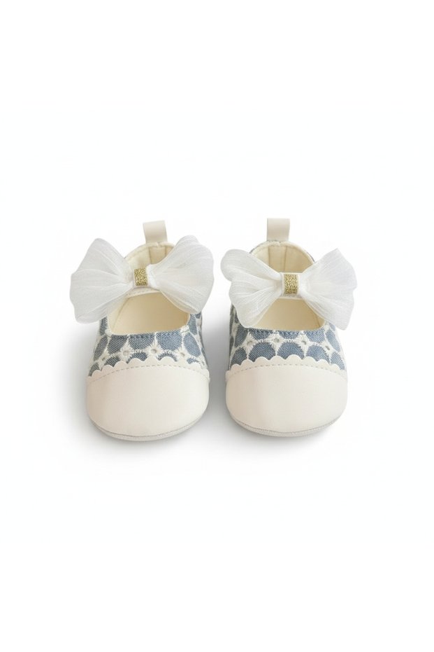- Baby Anna Maria Soft Sole Shoes- Grey, White 0M to 18M