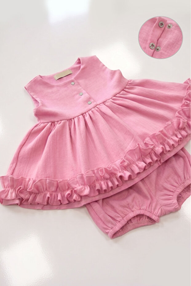 Candy Pink Şile Diaper Cotton Snap Fastener Bottom Top Girls' Baby Sleeveless Set