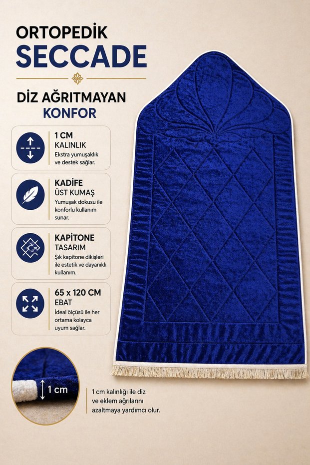 Velvet Quilted Prayer Rug Providing Knee Comfort 65 X 120 cm