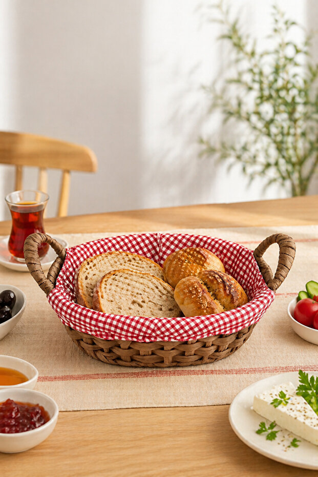 Lio Bread Basket Wicker Bread Basket with Cloth Cover Oval Breakfast Basket Decorative Bread Presentation Basket