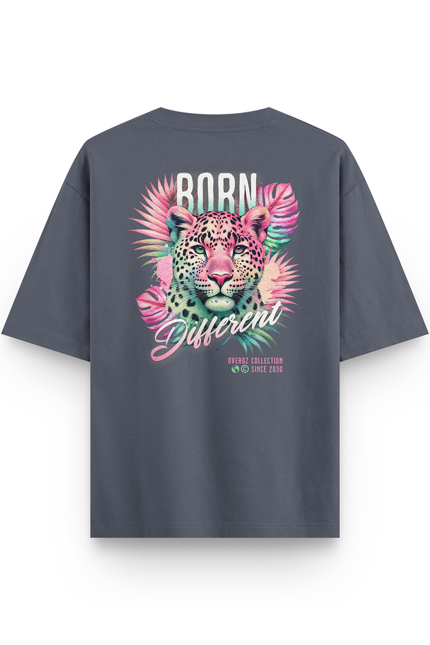Women's / Men's Semi Oversize T-Shirt Born Different Leopard Leopard Back Print Smoked T-Shirt 1403