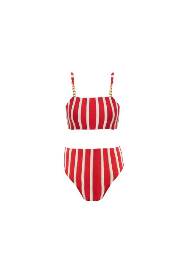 Maria Red Stripe Kids Bikini with Gold Chain Straps