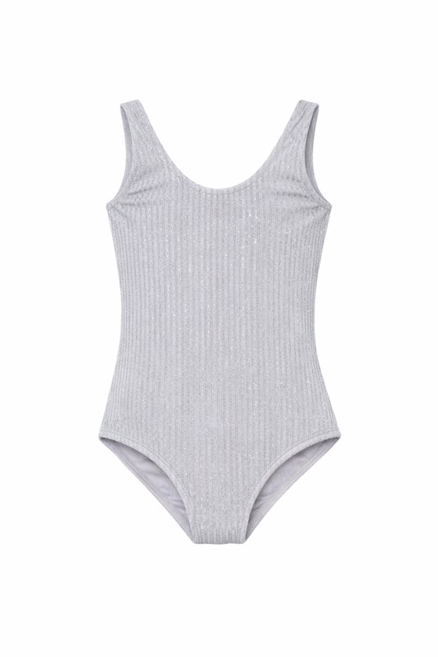 Hera Grey Kids Swimsuit with Silver Stripes Details
