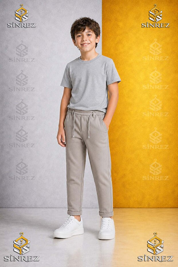 Boys' Plain Trousers 3.Mdl Elastic Waist Lycra Folded Leg Style