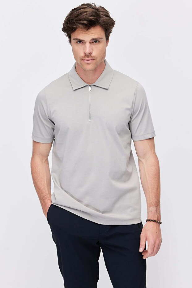 Men's Half Zip Polo Neck T-Shirt