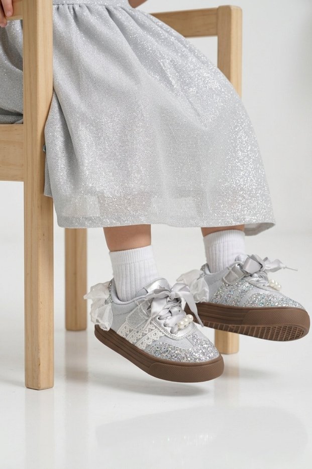 Silver Velcro Glittery Baby Girl Sneakers