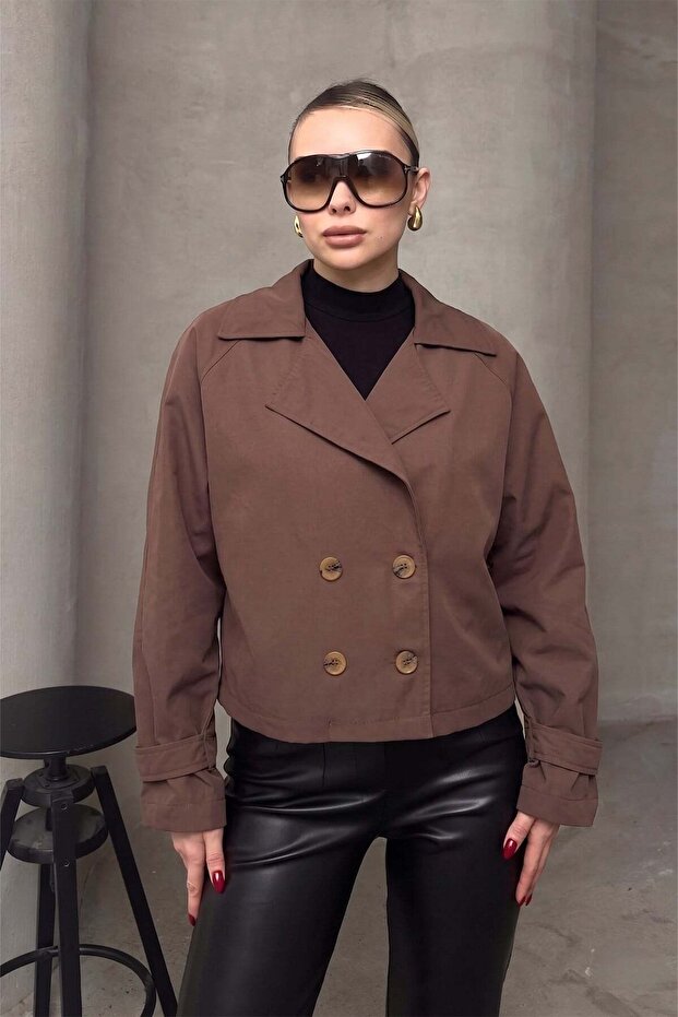 Double-Breasted Oversize Jacket Brown 8278
