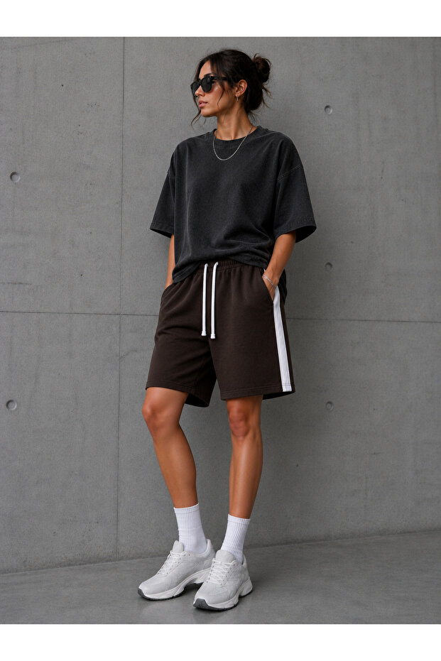 Women's Combed Cotton Shorts with Striped Details