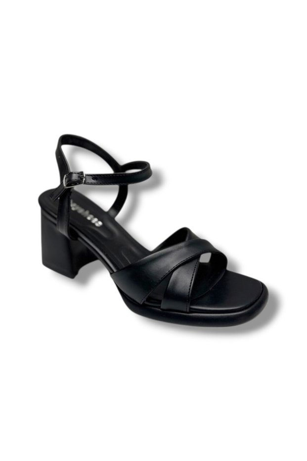 405-26 Skin Leather Cross Strap Thick Heel Anatomical Women's Sandals (7cm)