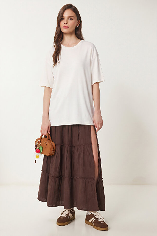 Crew Neck Oversize Long T-Shirt Lrn0052 Ecru