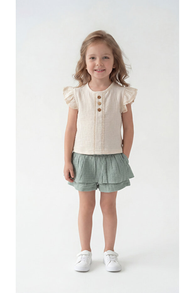 Buttoned Lace Girls' Top and Bottom Set