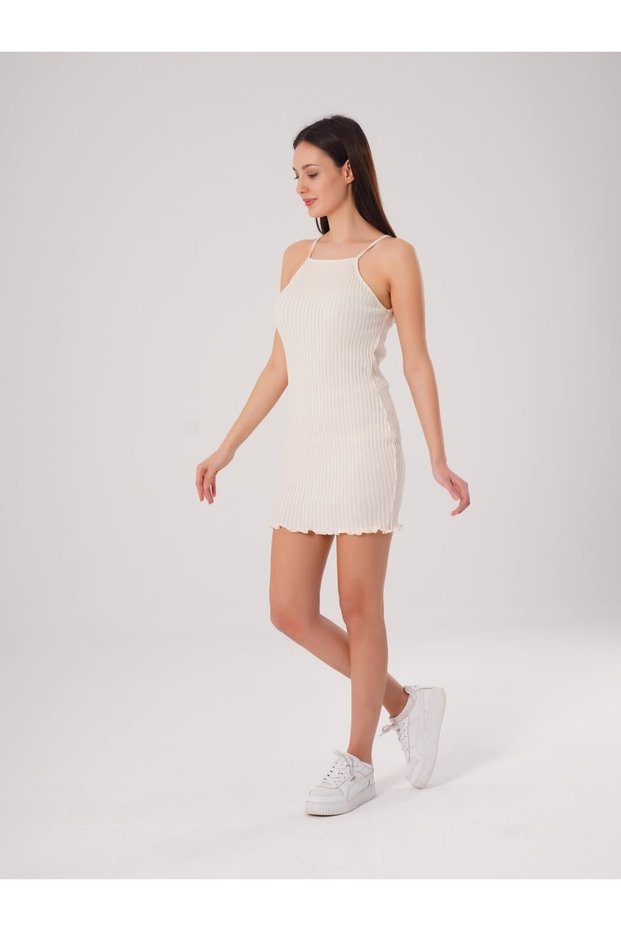 Women's Ecru Halter Neck Mini Dress Jf27