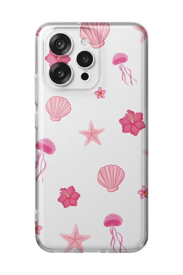 Oppo Reno 15 / 15F Compatible Pink Sea Theme Patterned Transparent Phone Case
