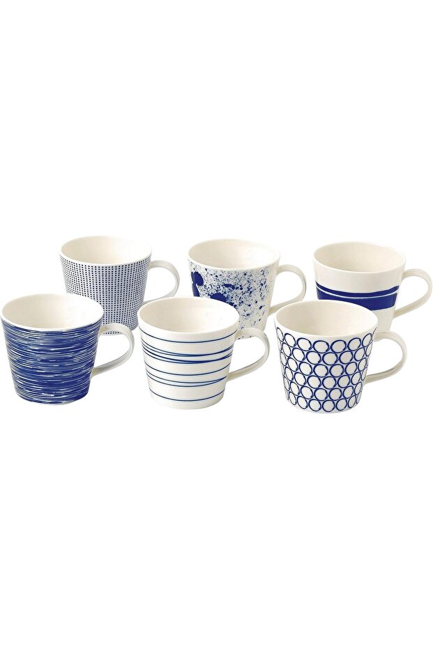 Mug - Pacific Blue Collection 6 Piece Mug Set - Porcelain Tableware - Perfect for Coffee, Tea and Hot Chocolate - 400ml