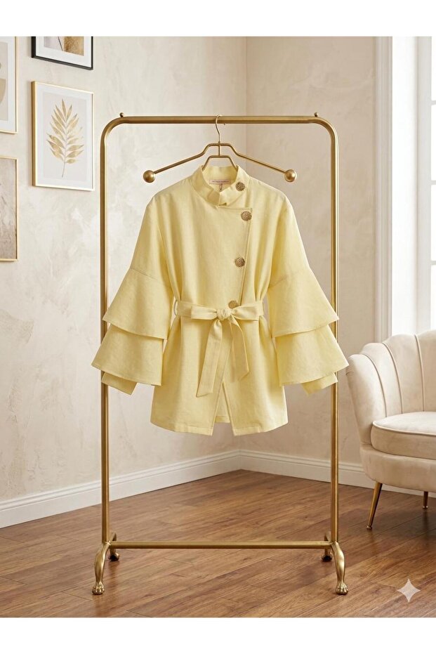 Firfir Layered Sleeves, Stand-Up Collar, Belted, Loose Tunic [75 Cm, Wide Fit]