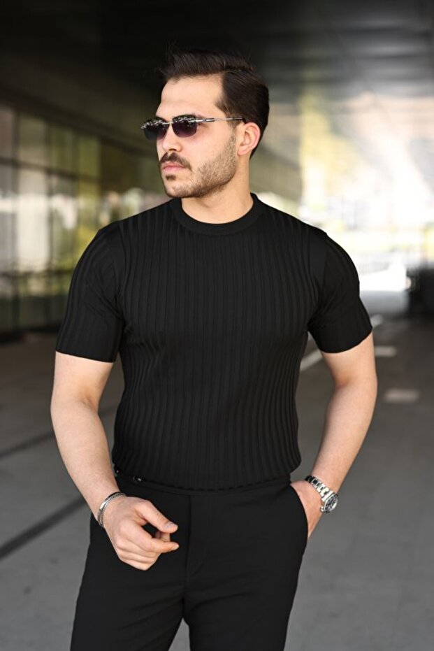 Men's ribbed crew neck short sleeve t-shirt