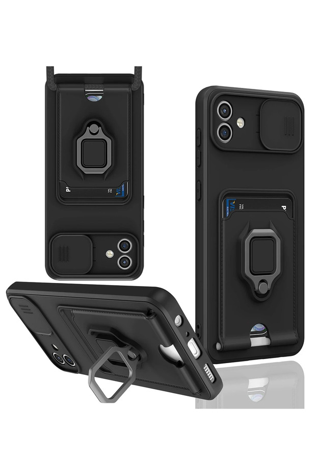 Ilkeshop New Galaxy A05 Case Zuma Silicone with Business Card Holder and Ring (183559) - Black