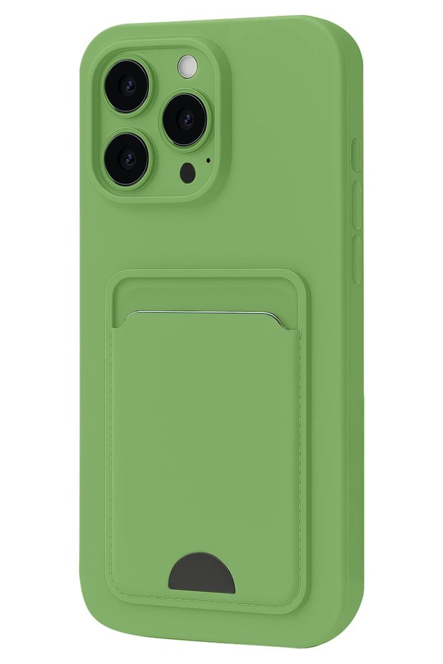 Ilkeshop New iPhone 16 Pro Case Kelvin Silicone with Business Card Holder - (213933) Green
