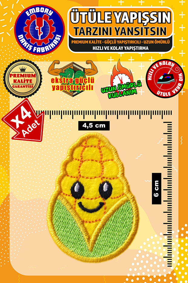 Iron-On Embroidery Patch, Cute Corn (4 Pcs) Iron-On Embroidered Woven Applique Patch