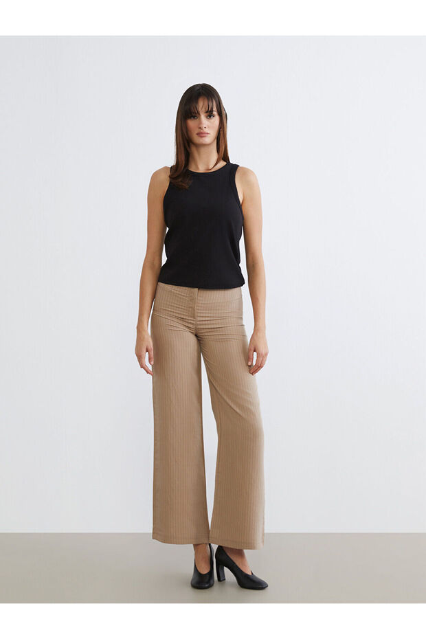 Brown Striped Modal Mixed Women's Trousers
