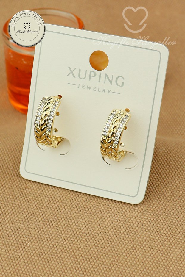 Xuping Earrings - Xuping Gold Tarnish-Resistant Stone Hoop Earrings - 1.5cm