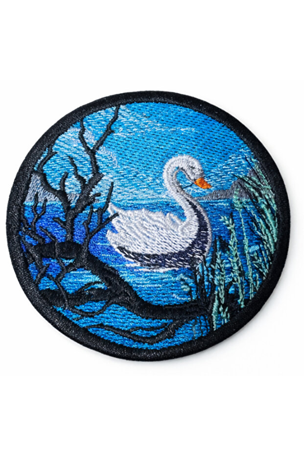 Patch brodat Lebădă, 83mm, aplicabil pe textile - 1