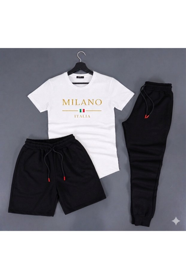 Stylish Sweatwear Set 3-Piece (White T-Shirt-Shorts Sweatwear)