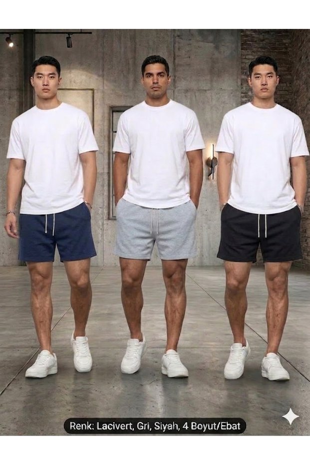 Men'S/Unisex Oversize Sweat Shorts - 3-Pack Black-Grey-Navy Blue - 100% Cotton Relaxed Fit