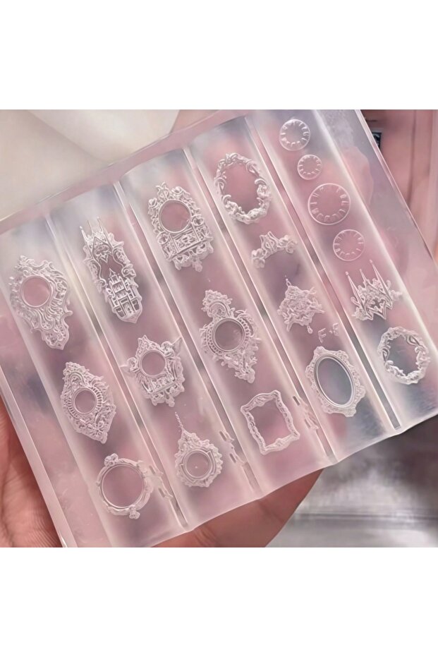 PF-326 Elegant European Clock Frame Nail Art Mold Vintage Gear Pattern 3D Mechanical Style Transpare