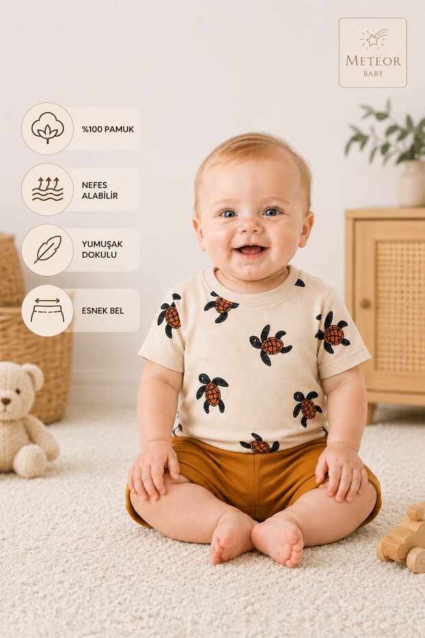 Baby Boy Set Turtle Patterned Shorts and Top Set