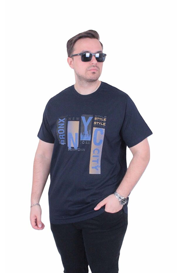 Men’S Oversized Crew Neck T-Shirt the Bronx Street 26137 Navy Blue